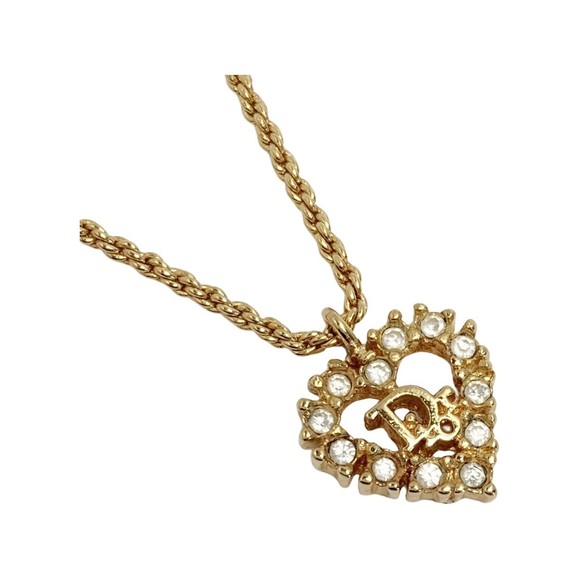Christian Dior Heart Rhinestone Necklace Gold GP - Picture 1 of 6